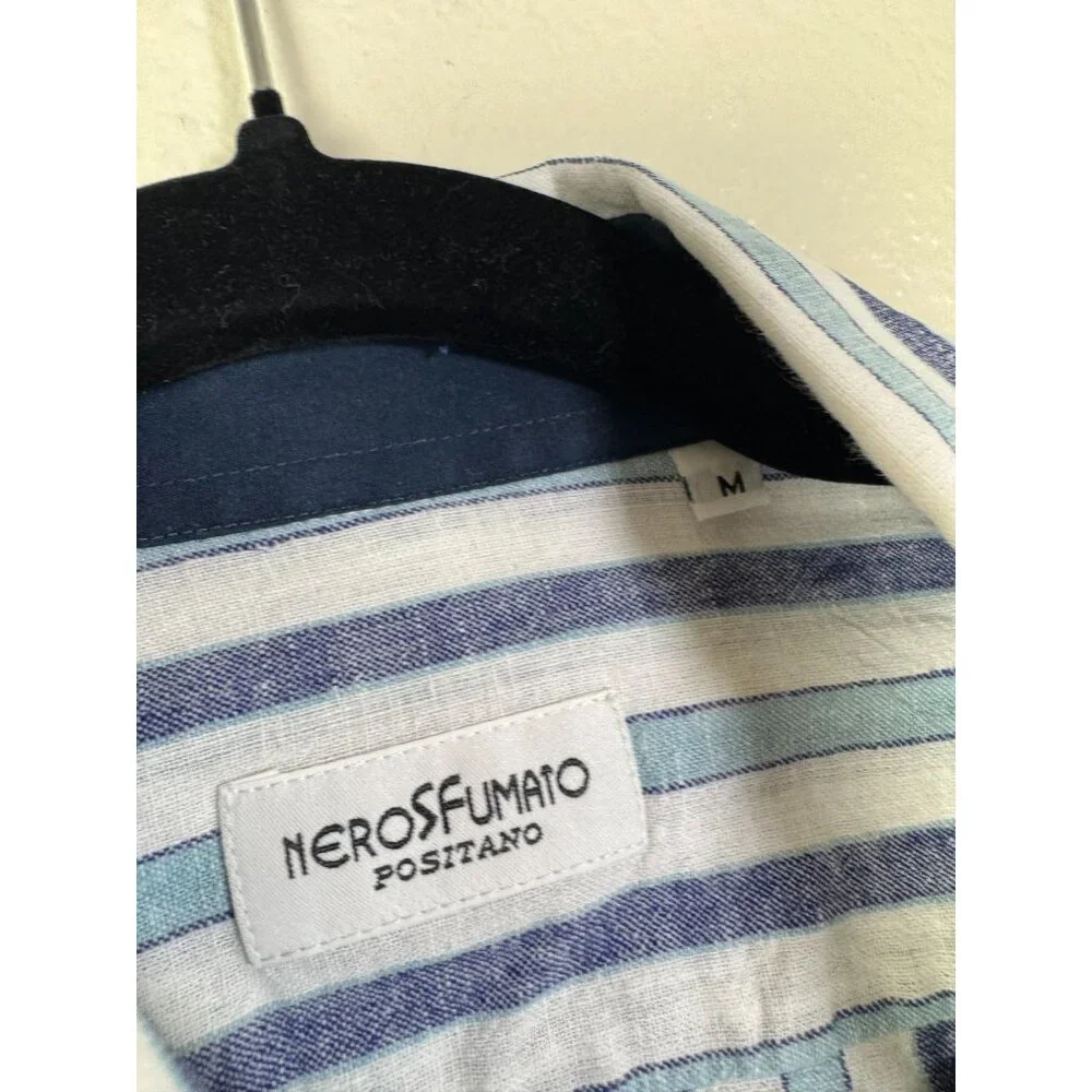 Nerosfumato Positano Blue Striped Linen Button Up Shirt Men‎ Medium Long sleeve